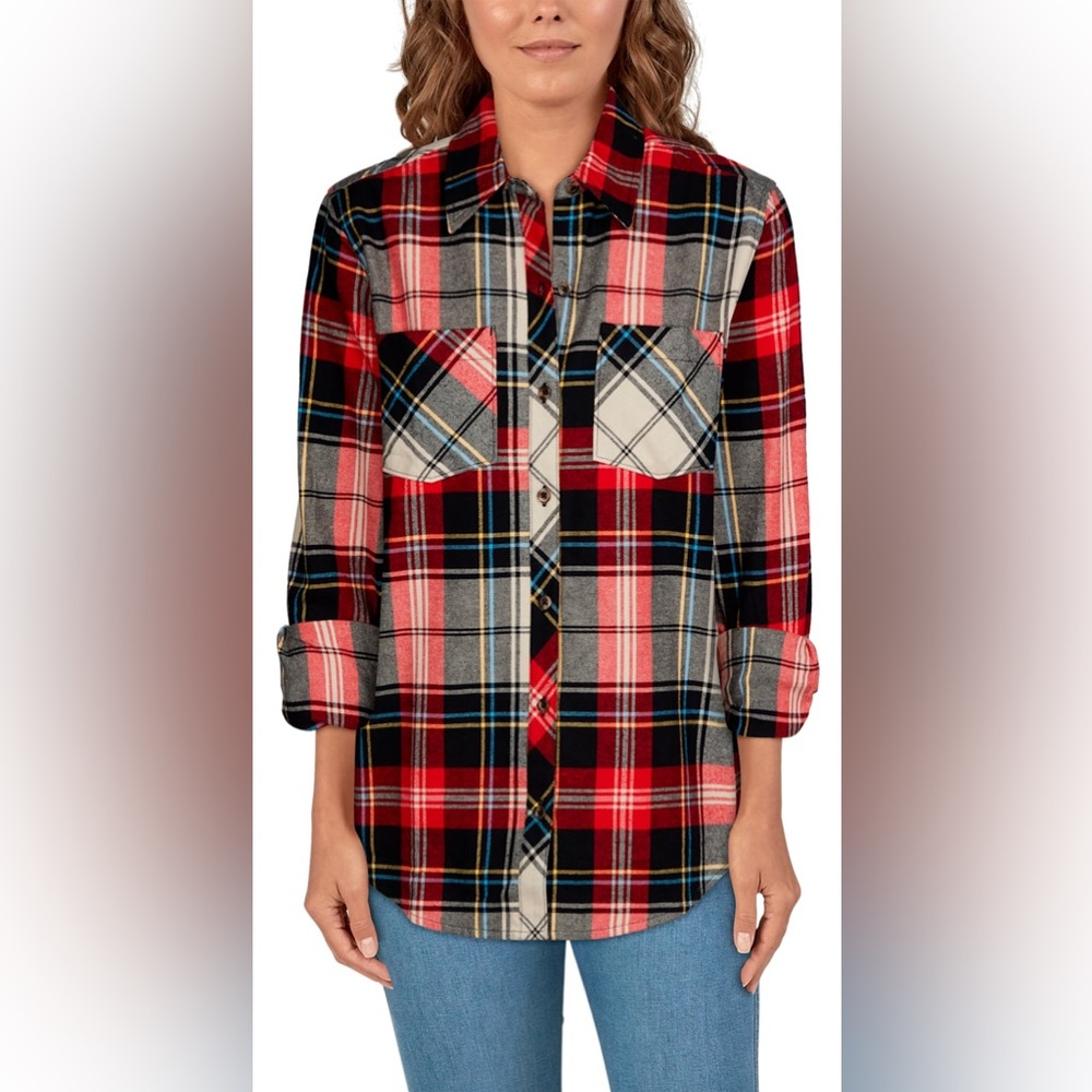 Natural Reflections Red and Navy Plaid Shirt
